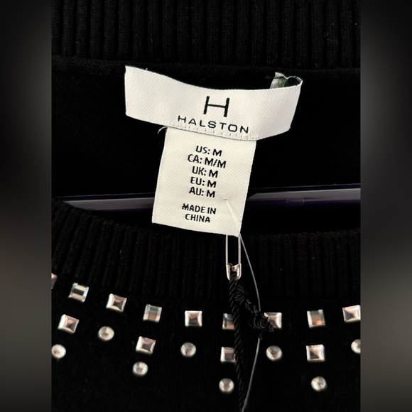 NWT Halston Black Embellished-Collar Sweater w/ Long Sheer Sleeves, Size M - Picture 4 of 7